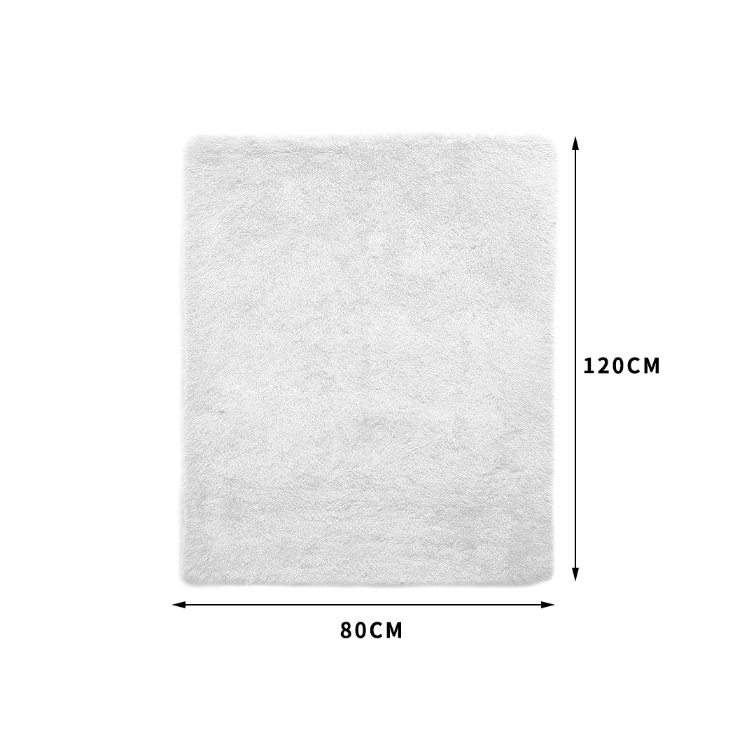 Designer Soft Shag Shaggy Floor Confetti Rug in white, showcasing its plush texture and non-slip silicone bottom.