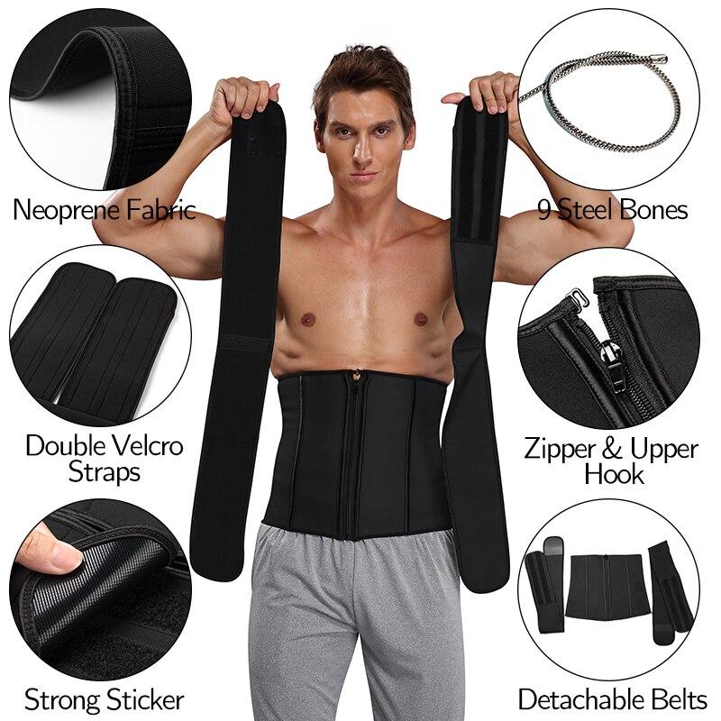 Detachable Waist Trimmer Belt designed for weight loss and fitness, featuring adjustable straps and a sleek design for men.