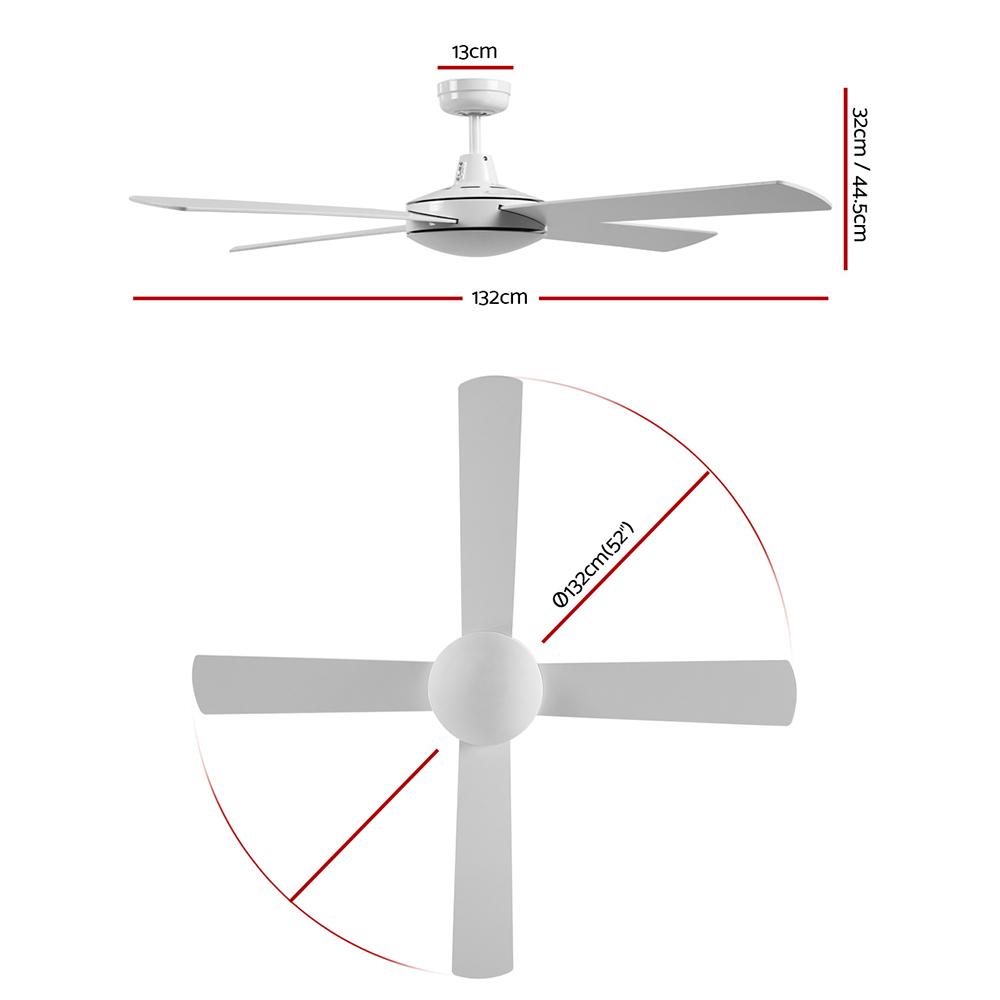 Devanti 52-inch Ceiling Fan in white with remote control, showcasing modern design and wooden blades.