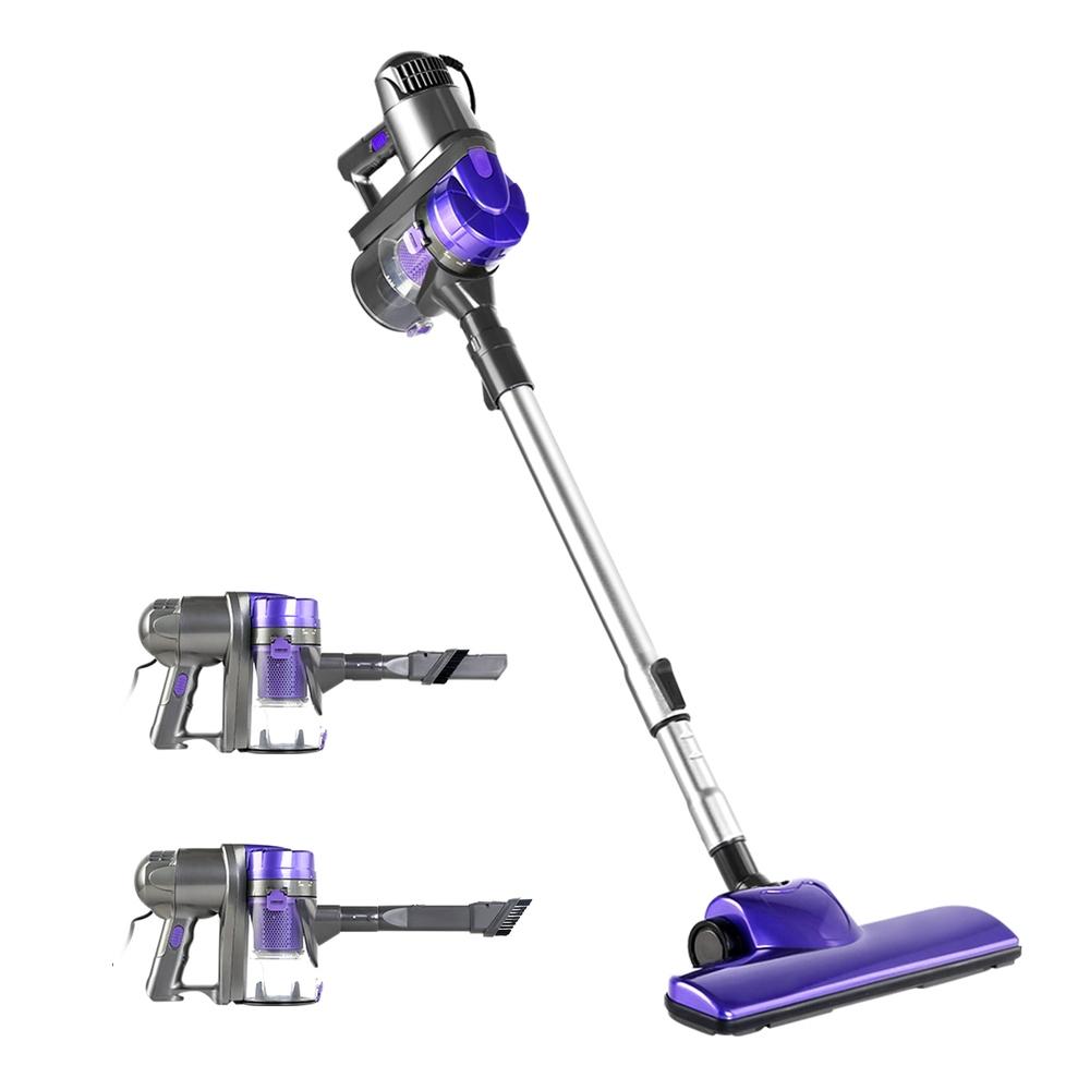 Devanti Corded Handheld Bagless Vacuum Cleaner in purple and silver, showcasing its sleek design and features.