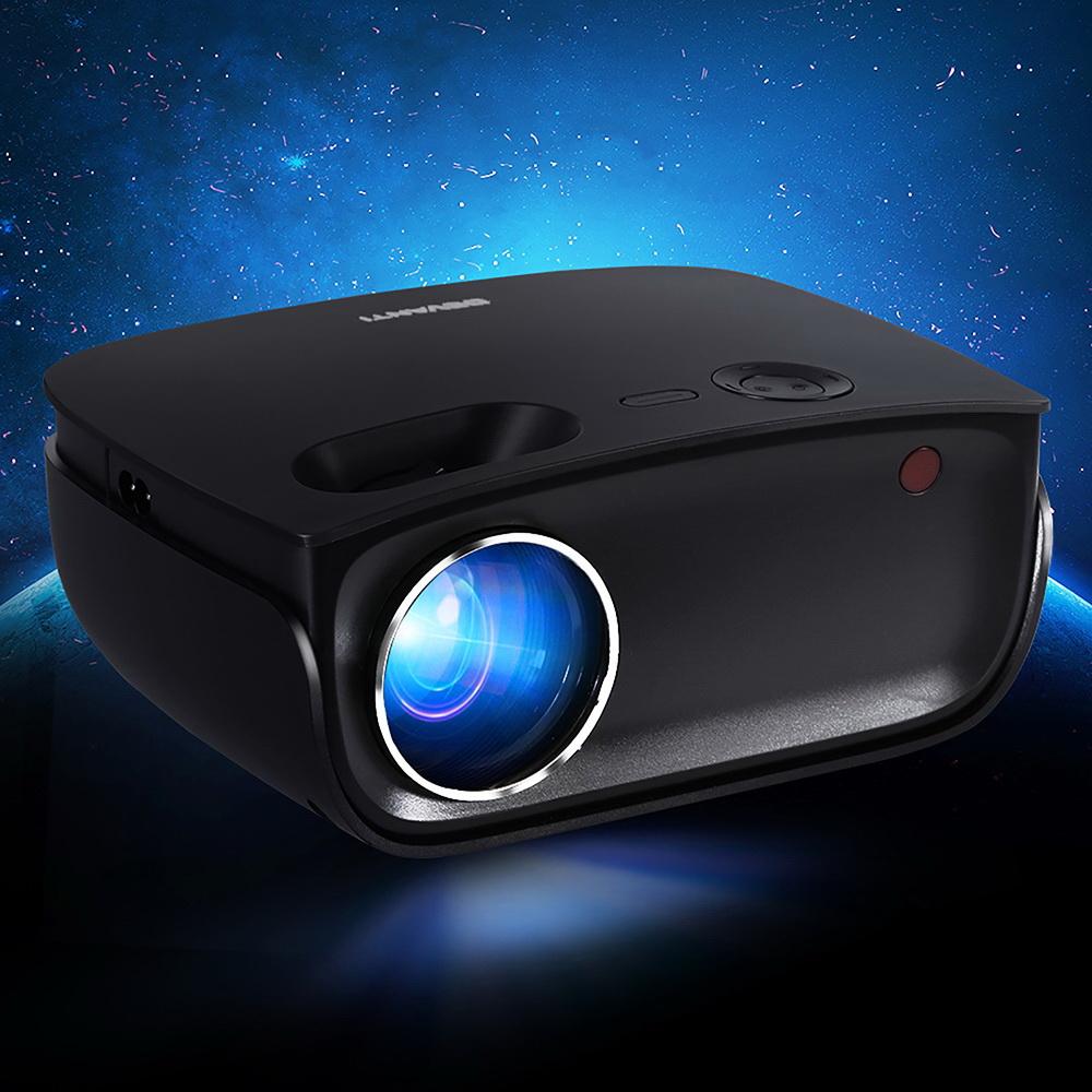 Devanti Mini Video Projector showcasing its sleek design and connectivity ports, ideal for home entertainment.