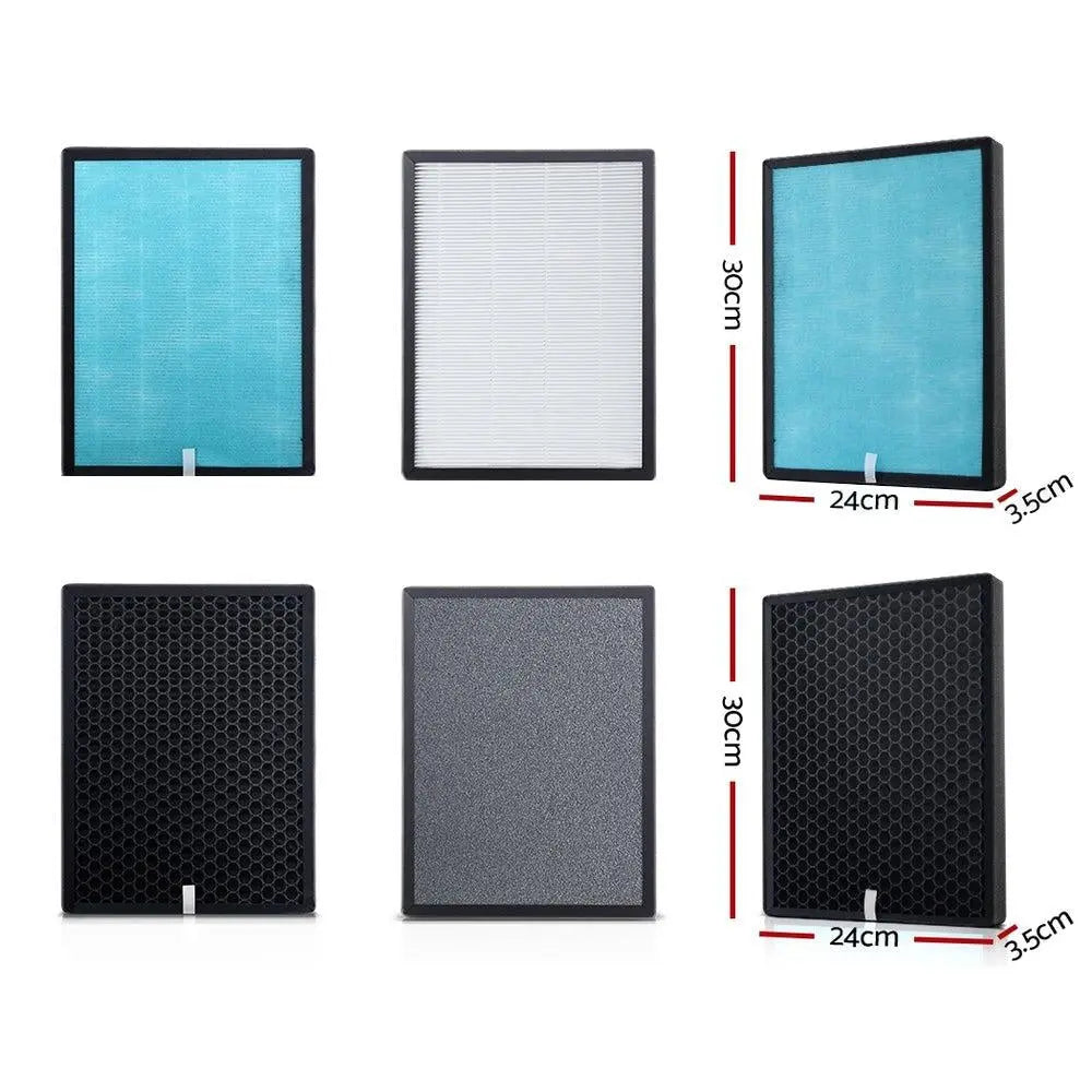 Devanti Replacement Filter for Air Purifier featuring a 4-layer filtration system including HEPA and carbon layers.