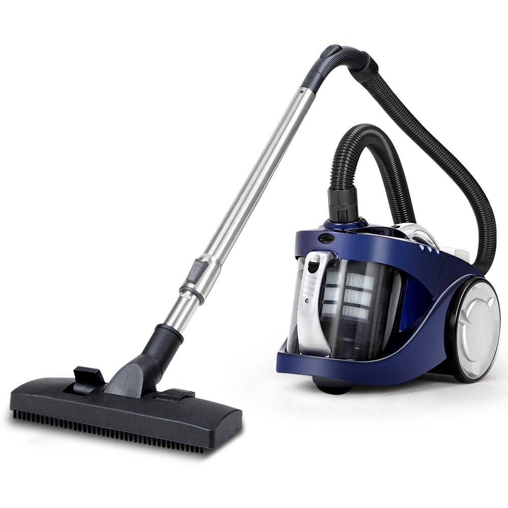 Devanti Bagless Vacuum Cleaner with a sleek blue design, featuring a telescopic stainless steel handle and multi-cyclonic system for efficient cleaning.