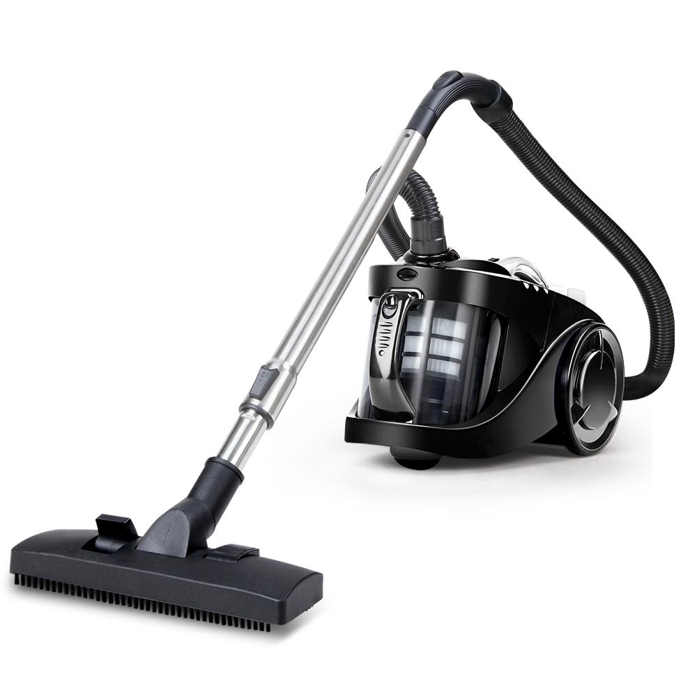 Devanti Bagless Vacuum Cleaner showcasing its sleek design, stainless steel handle, and multi-cyclonic system for efficient cleaning.