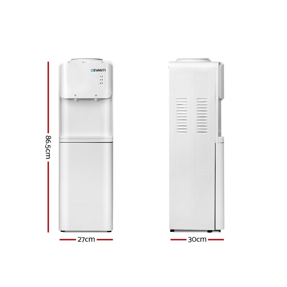 Devanti Water Cooler Dispenser with hot and cold taps, featuring a sleek white design and LED indicators.