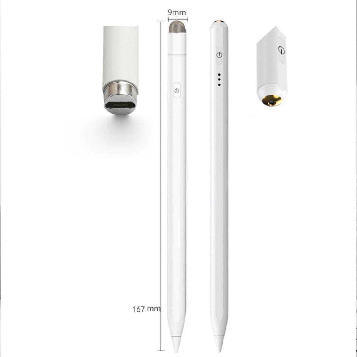 Digi Pen for iPad and Tablets with fine tip, showcasing its sleek aluminum design and accessories.