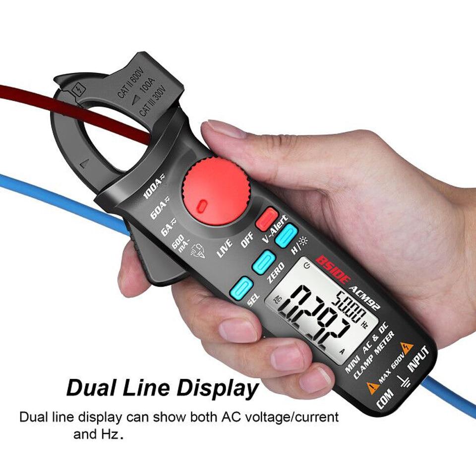 Digital Clamp Meter Multimeter ACM92 91 displaying measurements for AC and DC current, ideal for car repairs and electrical diagnostics.