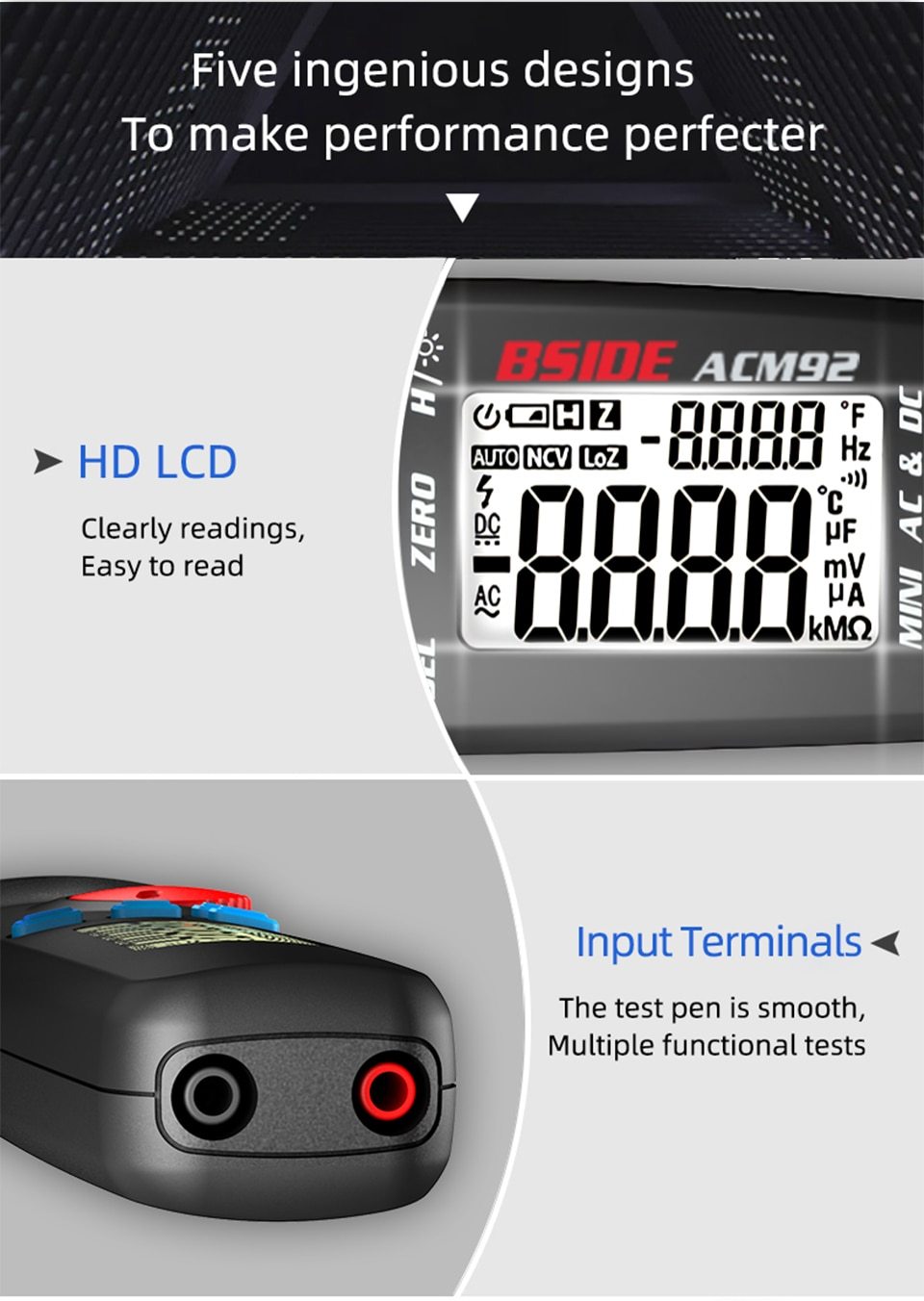 Digital Clamp Meter Multimeter ACM92 91 displaying measurements for AC and DC current, ideal for car repairs and electrical diagnostics.