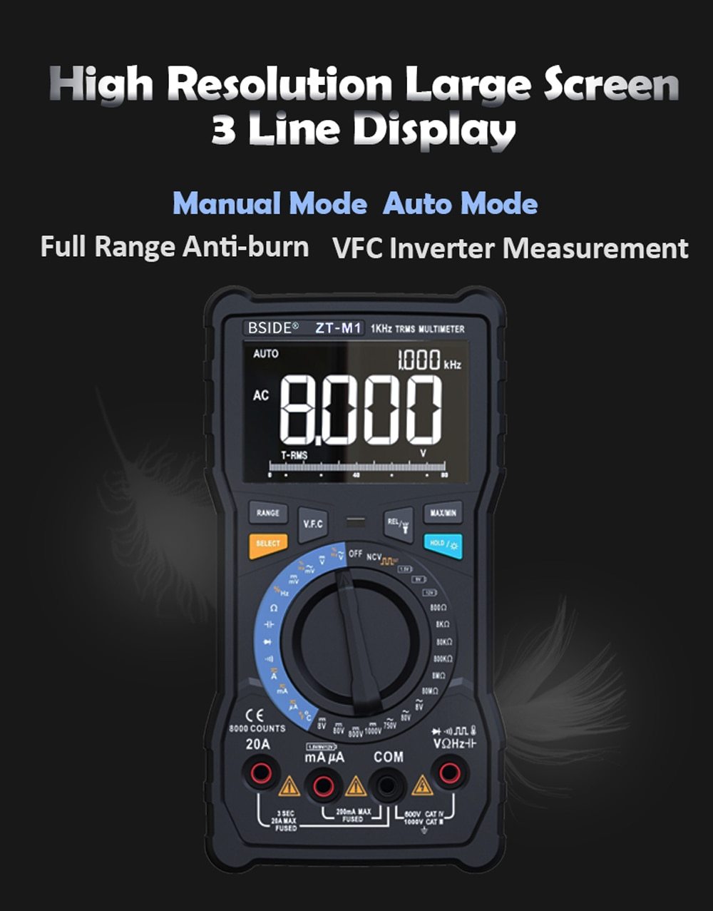 Digital Multimeter Professional True RMS 8000 with digital display and various measurement functions.