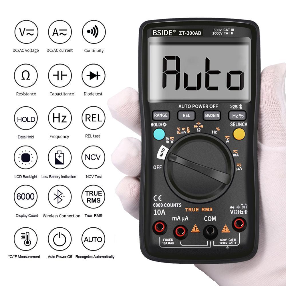 Digital multimeter with wireless technology, featuring a digital display and various measurement functions including True RMS.