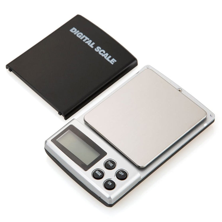 Digital Pocket Scale in black color with stainless steel tray, displaying weight measurements.