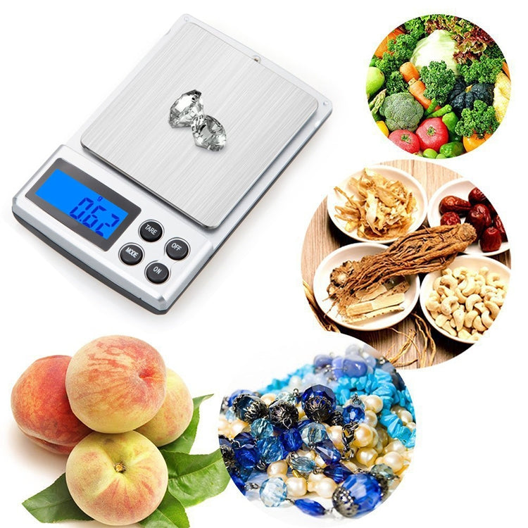 Digital Pocket Scale in black color with stainless steel tray, displaying weight on LCD screen.