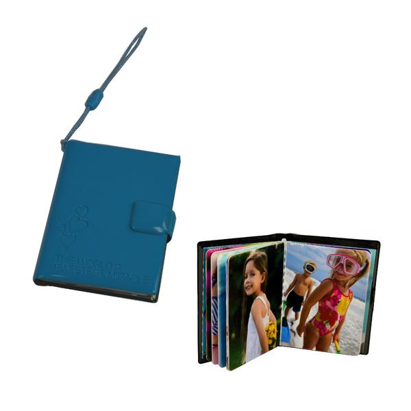 Light blue DIY Inkjet Mini Album with 18 photo pages, compact design for easy carrying.