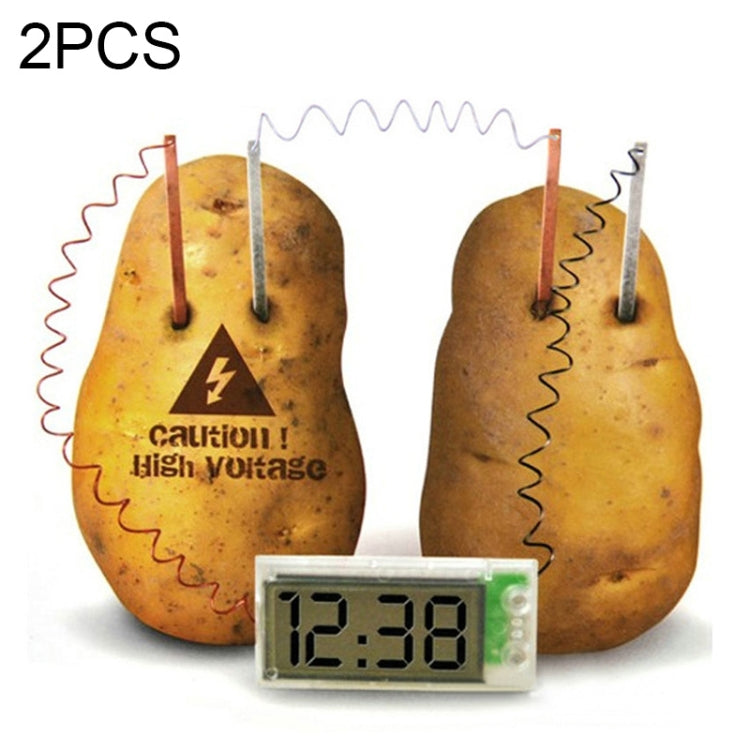 DIY Novel Green Science Potato Digital Clock Educational Kit showcasing a potato battery setup with a mini LCD clock.