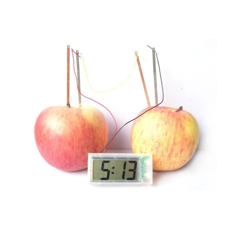 DIY Novel Green Science Potato Digital Clock Educational Kit showcasing a potato battery setup with a mini LCD clock.