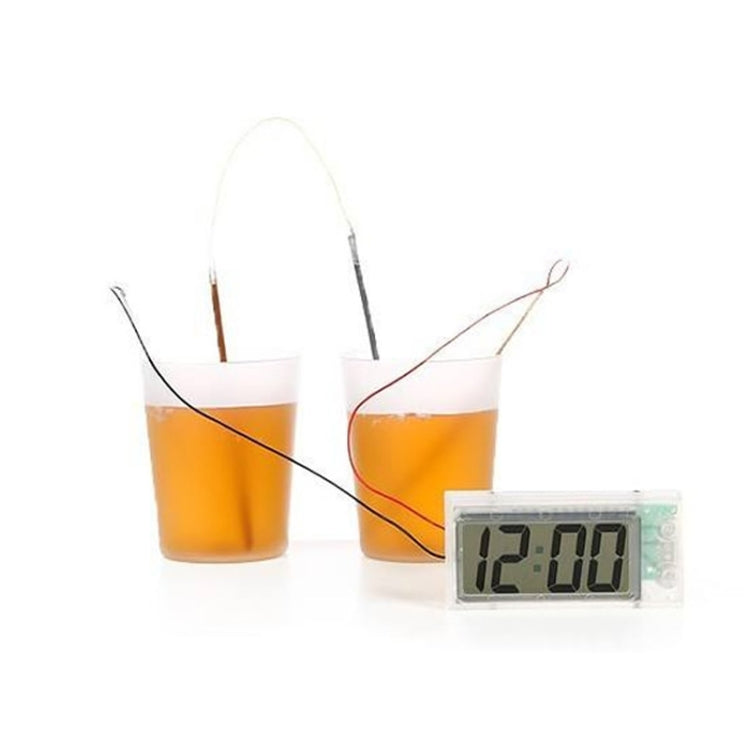 DIY Novel Green Science Potato Digital Clock Educational Kit showcasing a potato battery setup with a mini LCD clock.