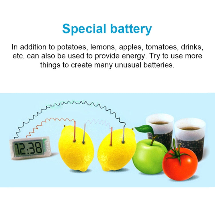 DIY Novel Green Science Potato Digital Clock Educational Kit showcasing a potato battery setup with a mini LCD clock.