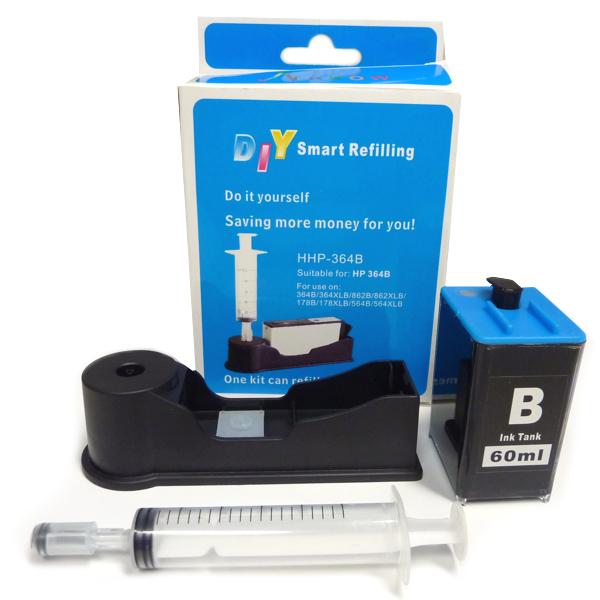 DIY Refill Kit for HP 564/920 Black Cartridge with tools and ink included.