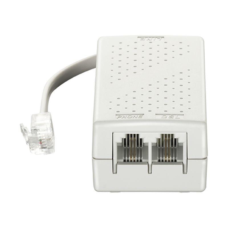 D-LINK DSL-16MF Splitter, a compact device for improving DSL internet connections, featuring ports for voice and data separation.