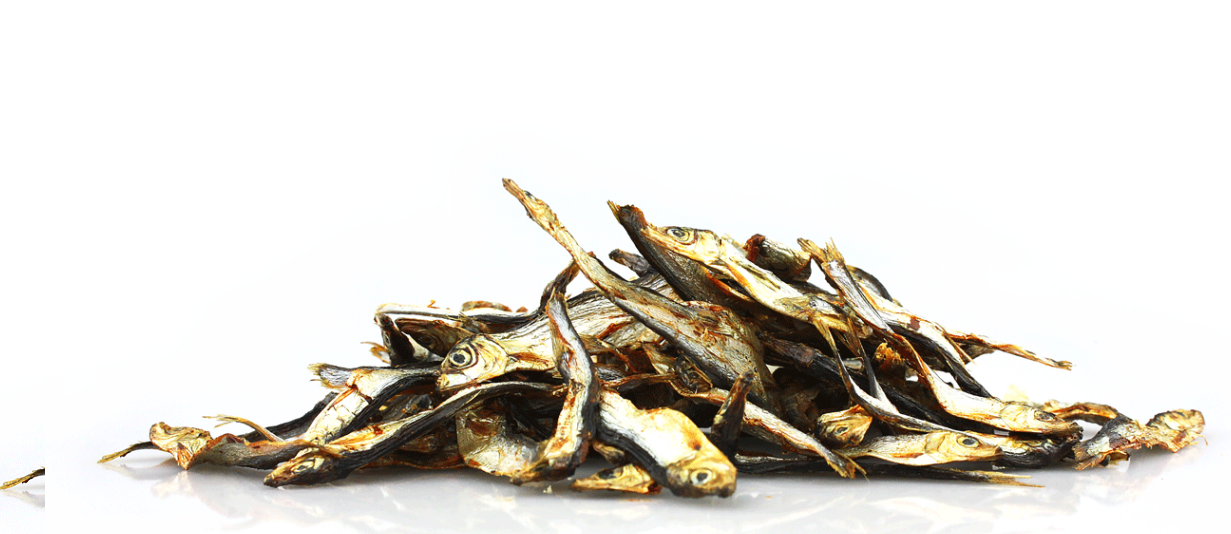 A pack of Dried Sprats for dogs, showcasing the natural fish treats rich in Omega 3 and 6, perfect for training and healthy snacking.