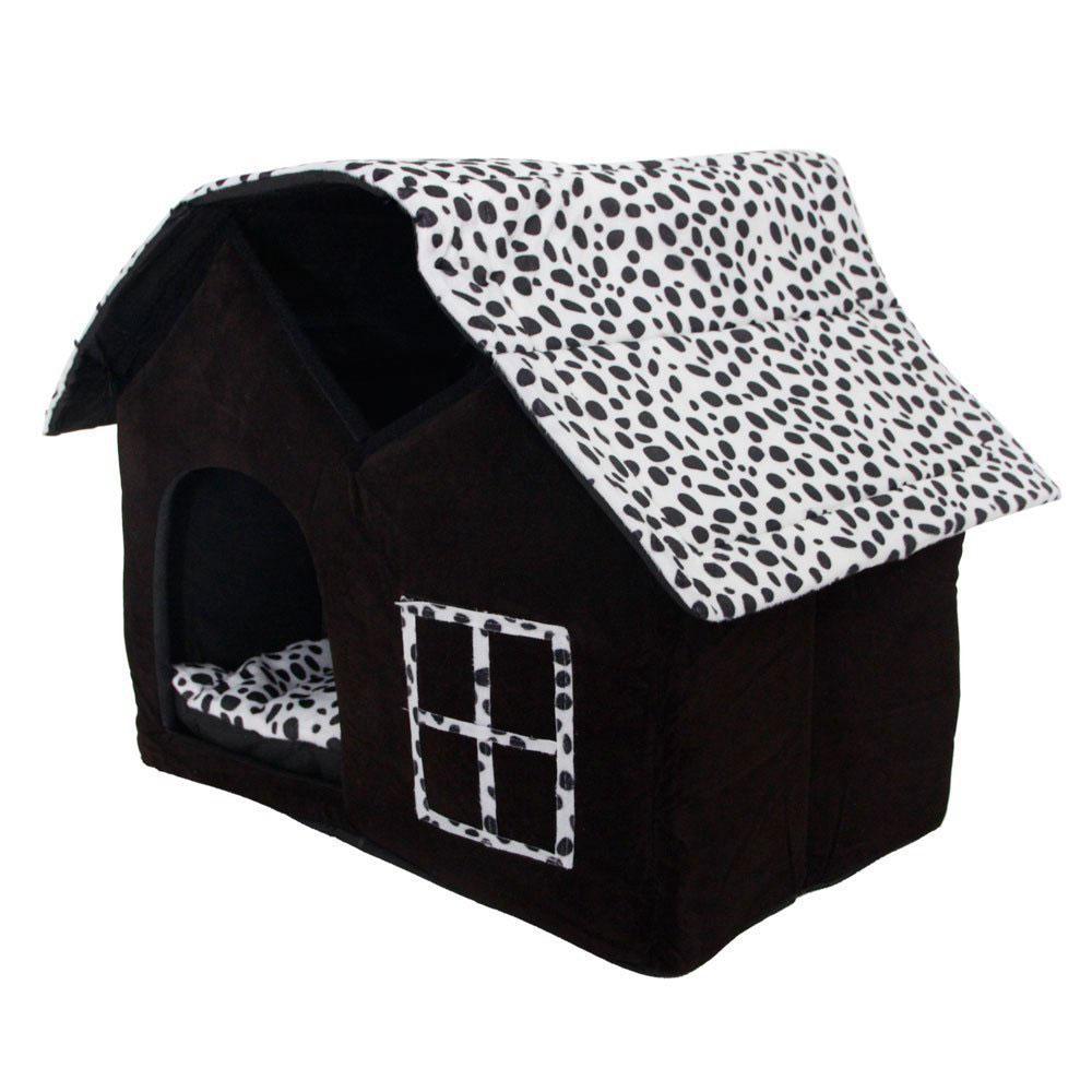 A cozy and warm foldable puppy bed made of thick cotton, featuring a soft cushion and a stylish dot pattern, perfect for dogs and cats.