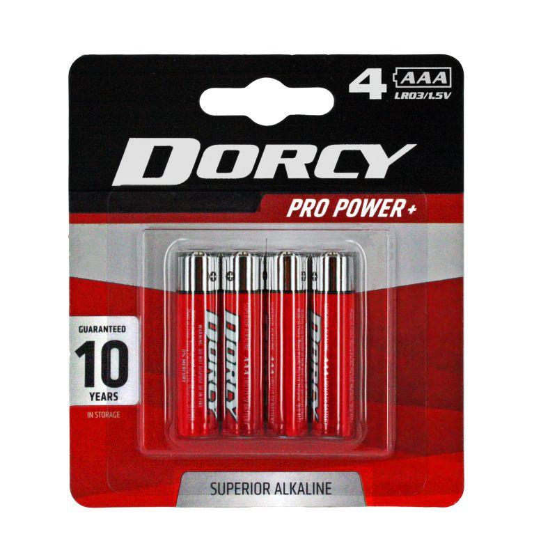 Pack of DORCY 4AAA Alkaline Batteries, showcasing their reliable power and leak-resistant design.