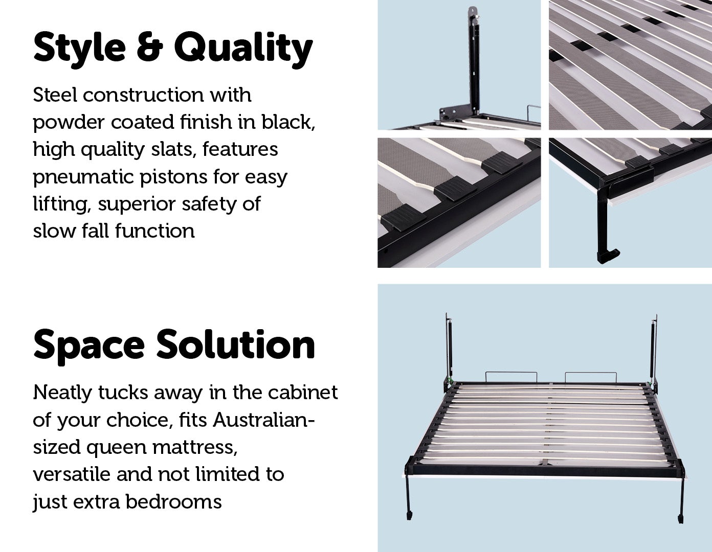 Double Size Wall Bed Mechanism Hardware Kit Diamond Edition showcasing its sleek steel design and pneumatic lifting system.