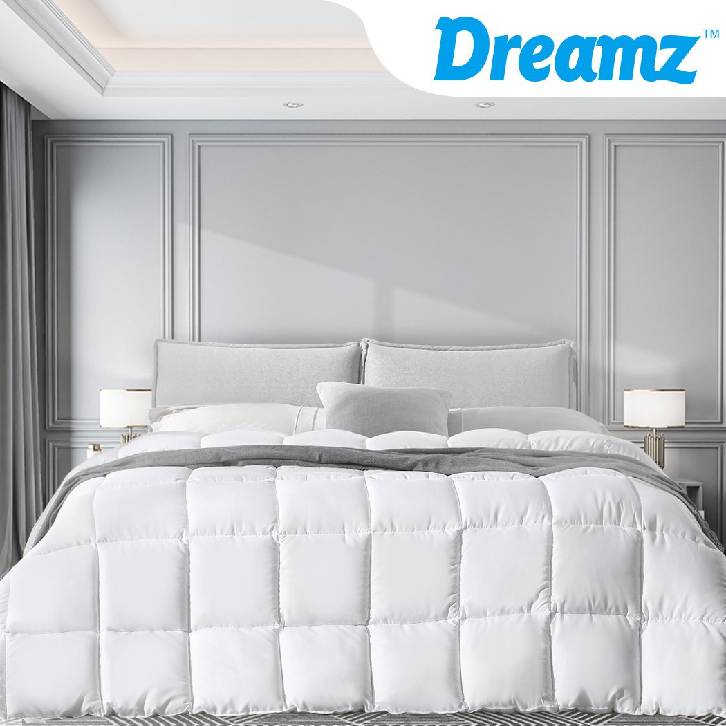 DreamZ 200GSM All Season Bamboo Quilt in white, showcasing its soft texture and elegant baffle box design, perfect for all seasons.