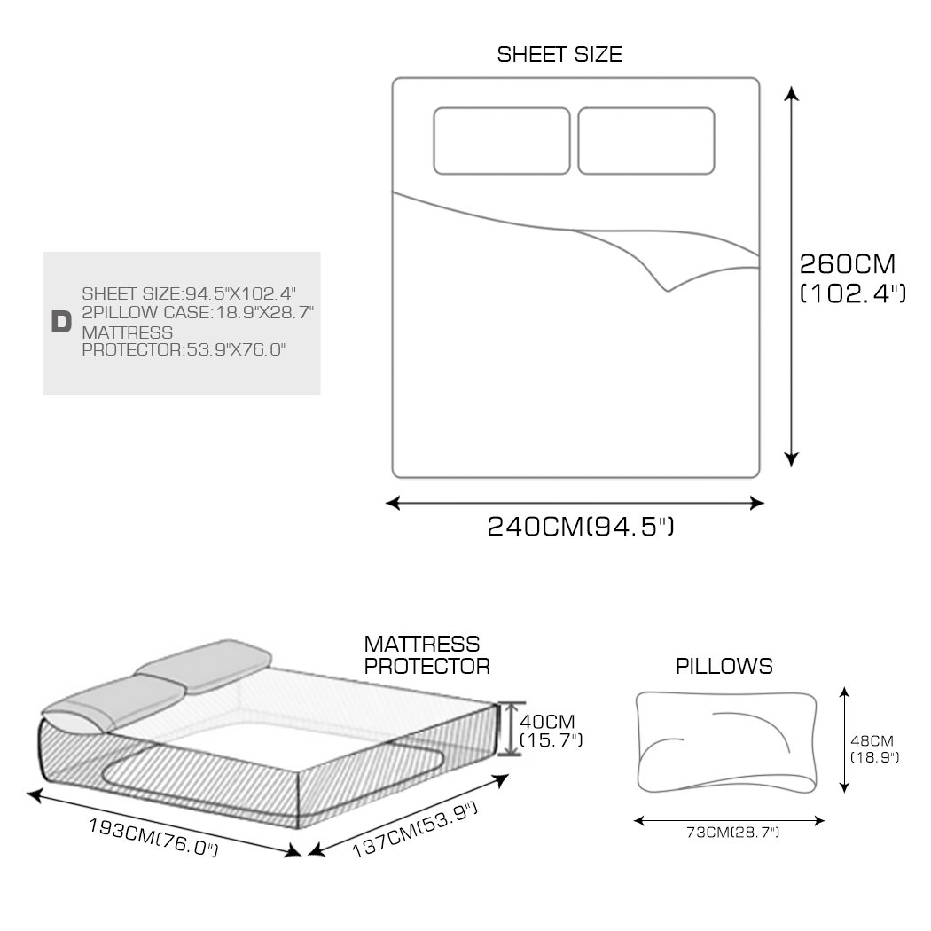 DreamZ 4 Pcs Natural Bamboo Cotton Bed Sheet Set in Double Grey, featuring a fitted sheet, flat sheet, and two cuffed pillowcases.