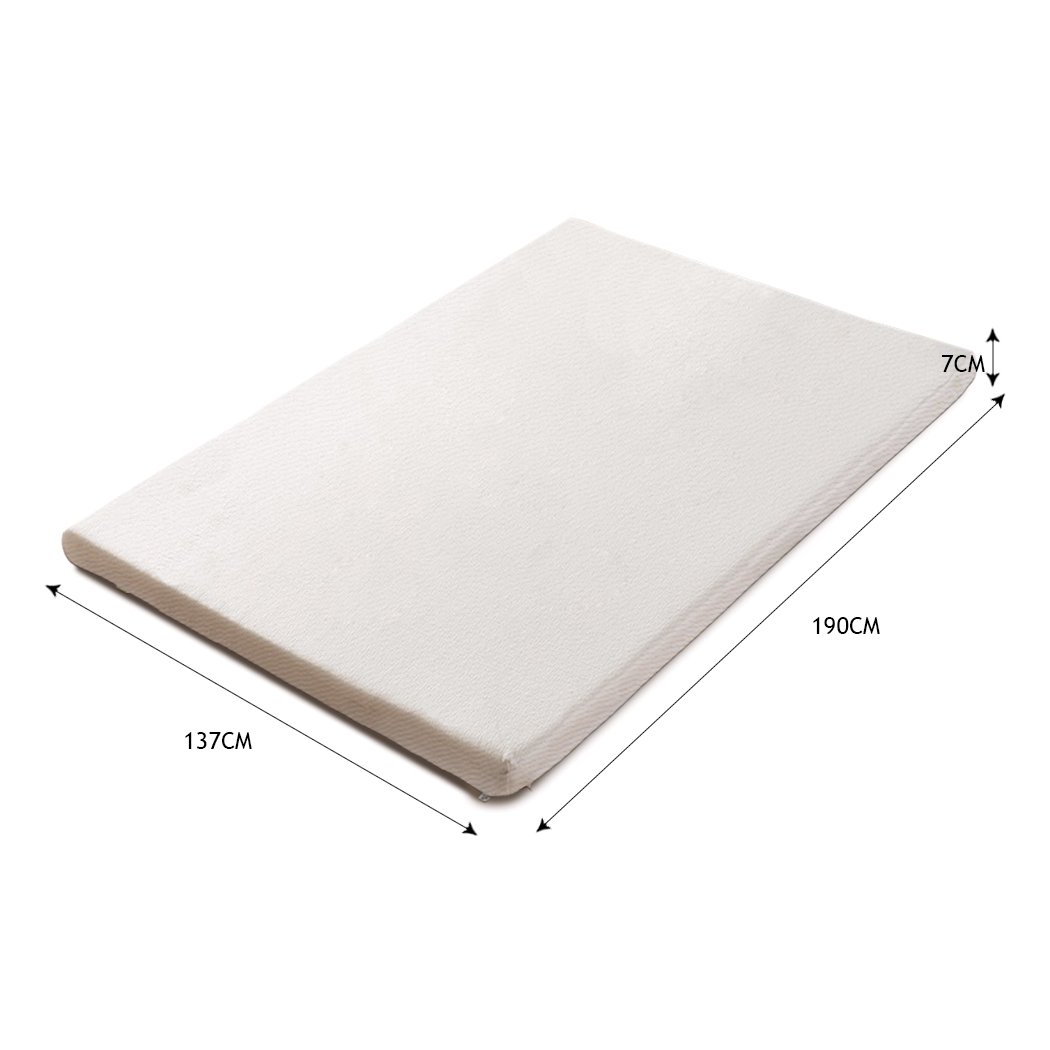 DreamZ 7cm Memory Foam Bed Mattress Topper with polyester underlay cover, showcasing its plush design and removable cover.