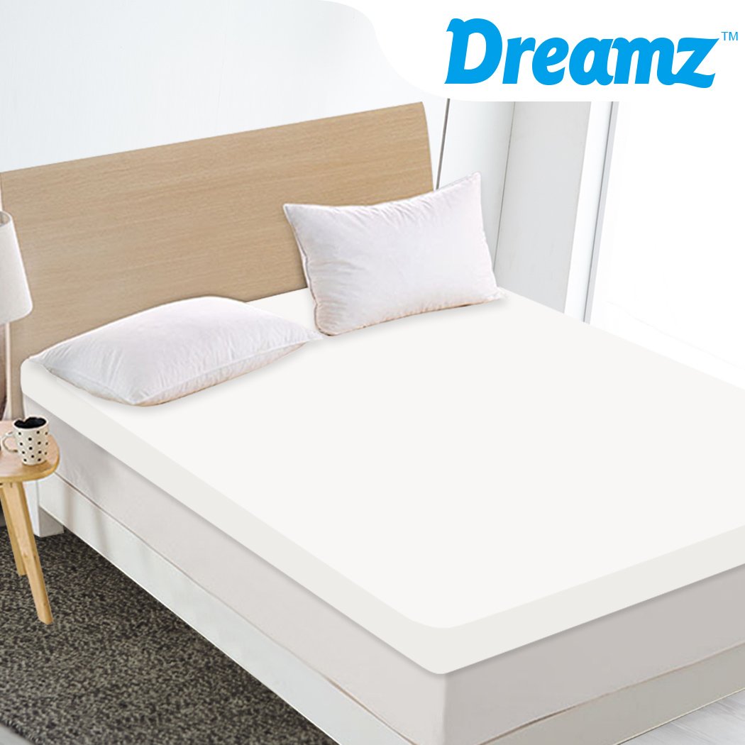 DreamZ 7cm Memory Foam Bed Mattress Topper with polyester underlay cover, showcasing its plush design and removable cover.