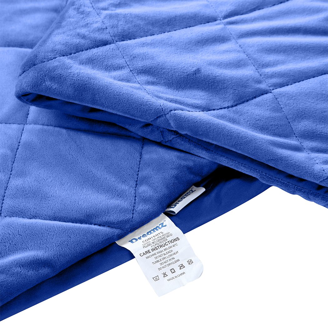 DreamZ 7KG Anti Anxiety Weighted Blanket in Royal Blue, featuring a soft cotton cover and glass bead filling for deep pressure stimulation.