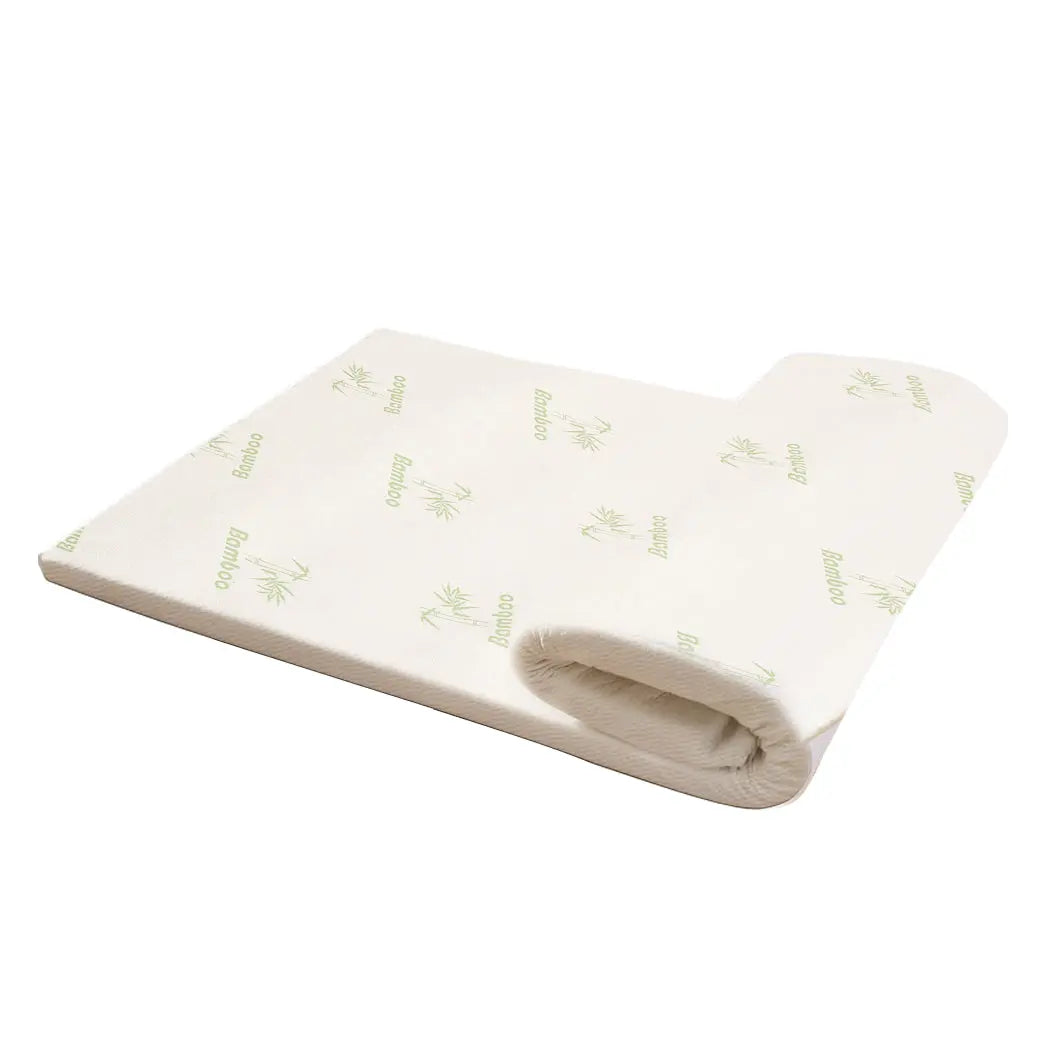 DreamZ 8cm Cool Gel Memory Foam Mattress Topper with bamboo cover, showcasing its plush design and high-density foam.