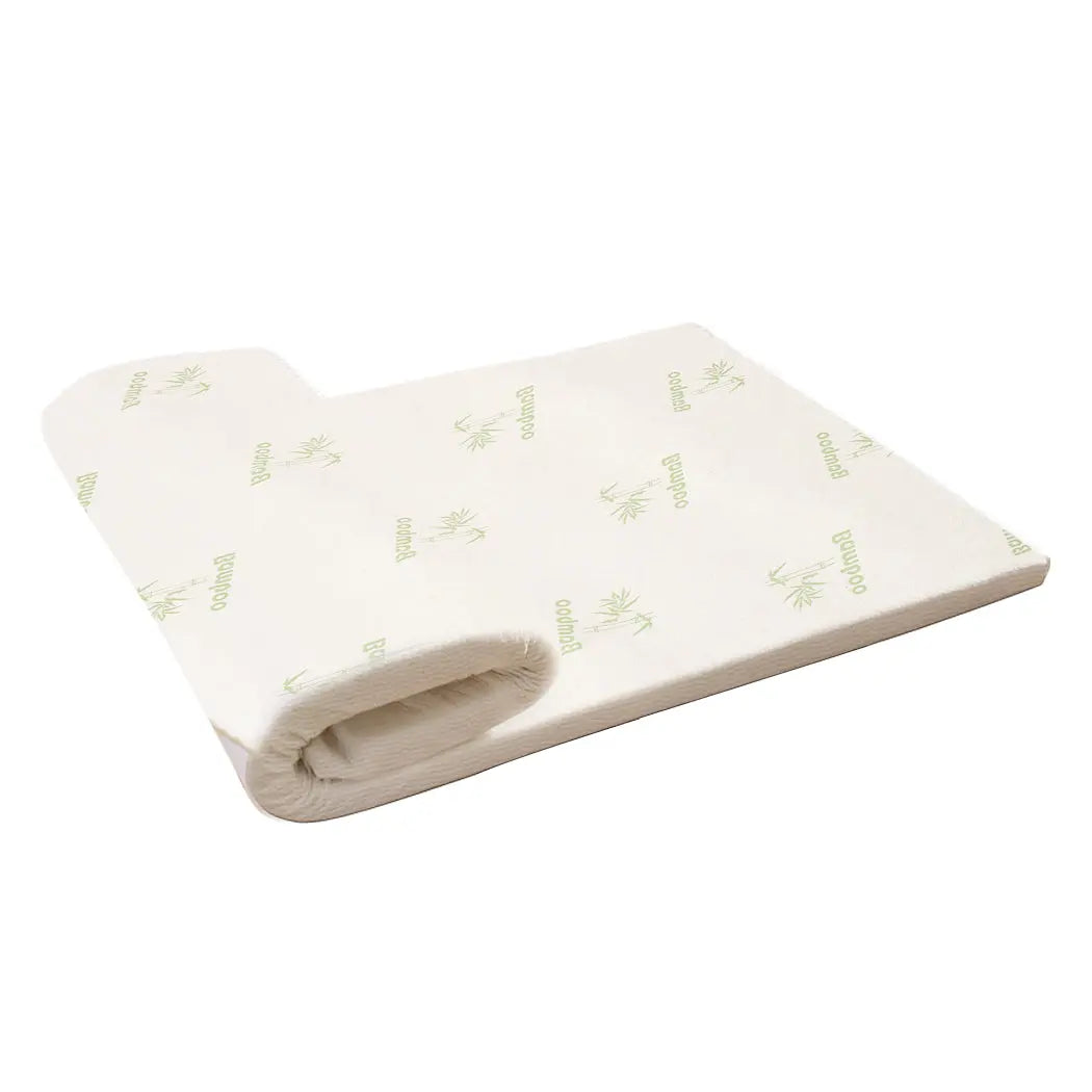 DreamZ 8cm Cool Gel Memory Foam Mattress Topper with bamboo cover, showcasing its plush design and high-density foam.