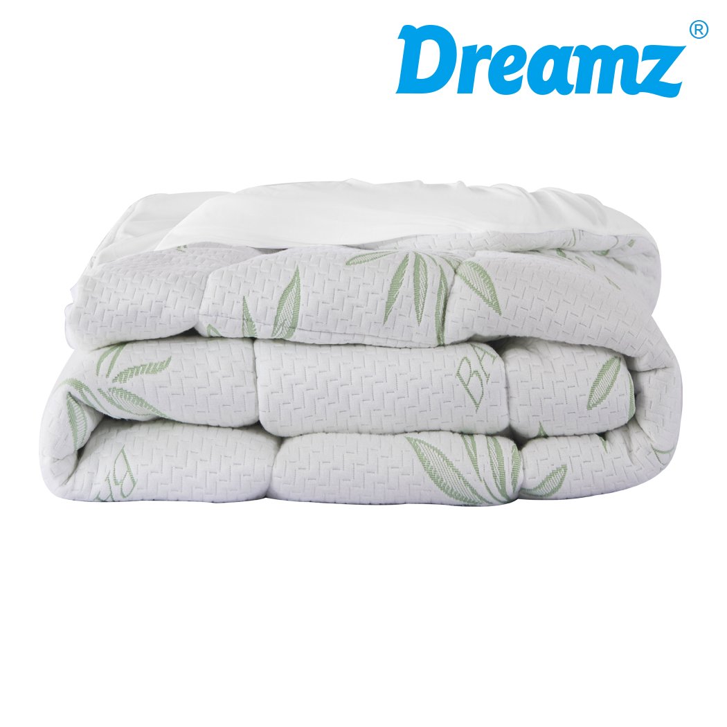 Dreamz Bamboo Pillowtop Mattress Topper Protector in white, showcasing its plush and fluffy texture, designed for comfort and cooling.