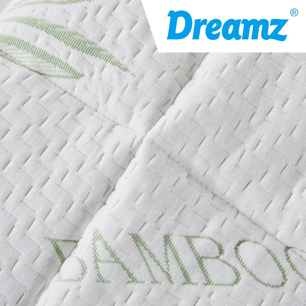 Dreamz Bamboo Pillowtop Mattress Topper Protector in white, showcasing its plush and fluffy texture, designed for comfort and cooling.