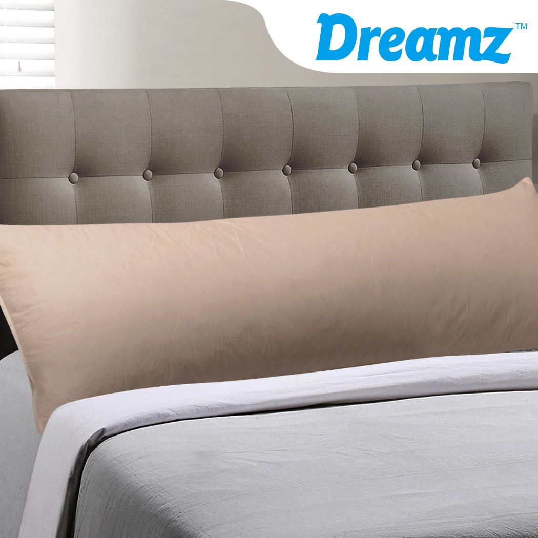 DreamZ Body Full Long Pillow in luxurious cotton, designed for maternity and pregnancy support, featuring a removable zip-off pillowcase.