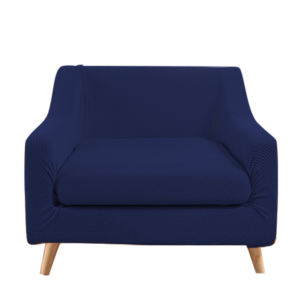 DreamZ Couch Sofa Seat Cover in navy color, showcasing its stretchable fabric and well-stitched edges, designed for 1-seater sofas.