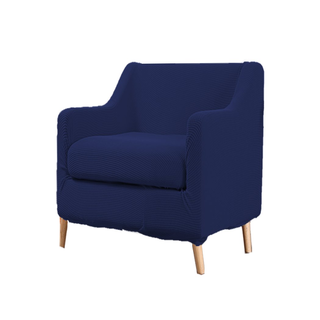 DreamZ Couch Sofa Seat Cover in navy color, showcasing its stretchable fabric and well-stitched edges, designed for 1-seater sofas.