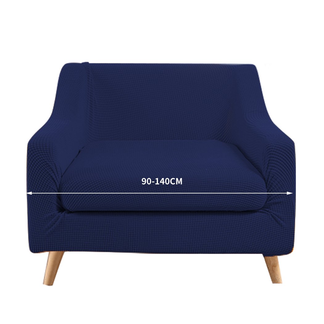 DreamZ Couch Sofa Seat Cover in navy color, showcasing its stretchable fabric and well-stitched edges, designed for 1-seater sofas.