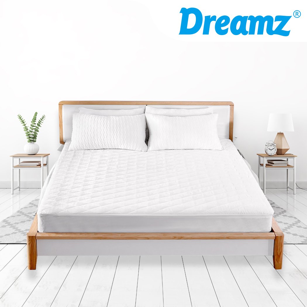 DreamZ Fully Fitted Waterproof Microfiber Mattress Protector in double size, featuring a quilted diamond pattern and soft brushed microfiber surface.