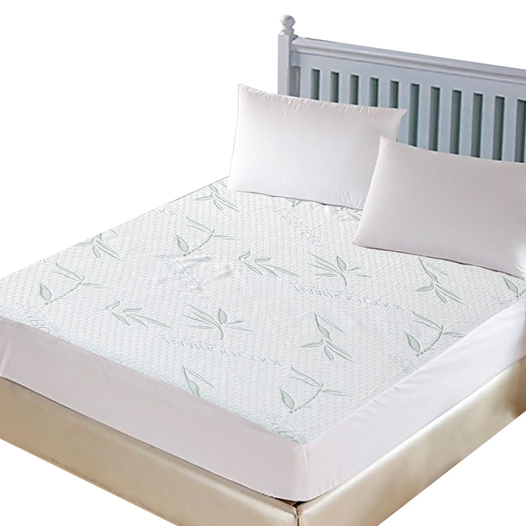 DreamZ King Single Fully Fitted Waterproof Breathable Bamboo Mattress Protector in white, showcasing its soft texture and elastic edges.