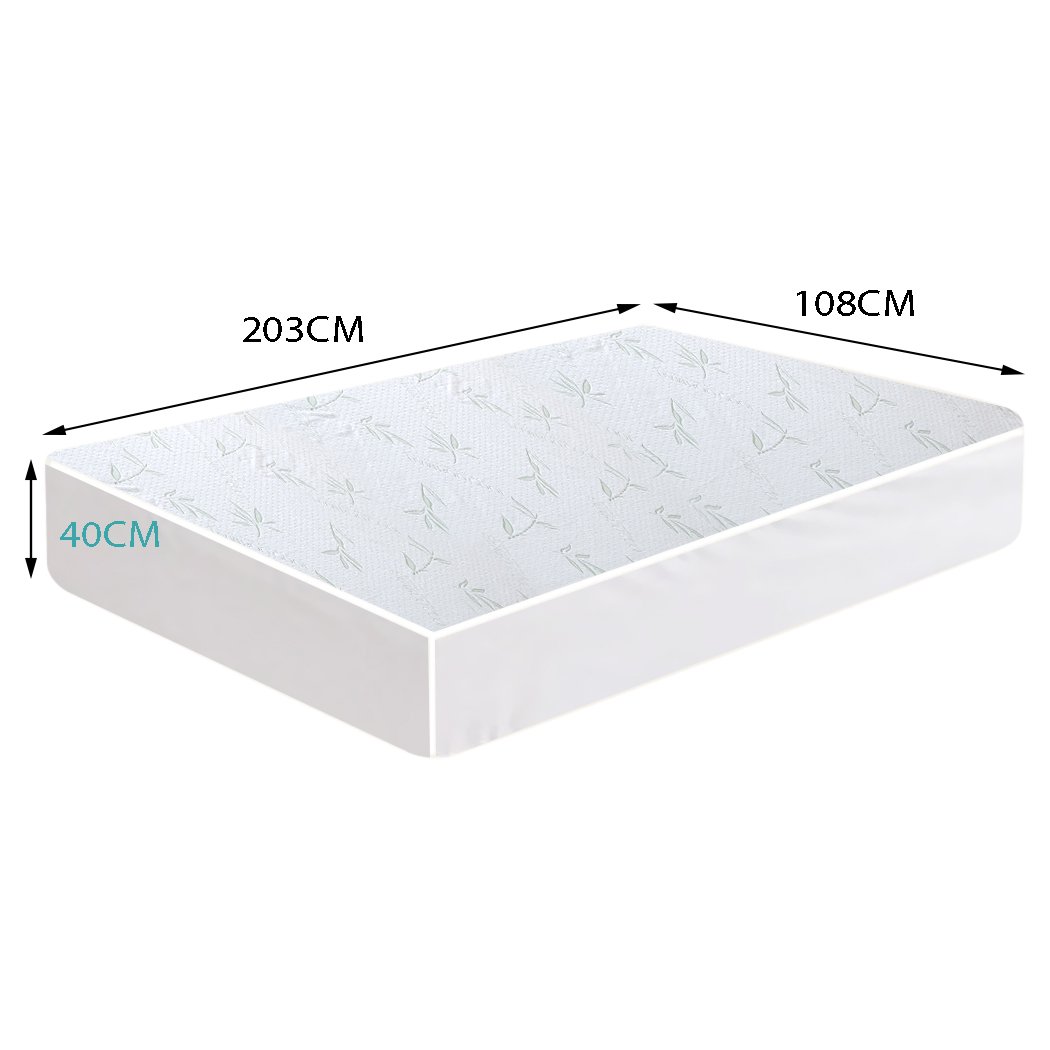 DreamZ King Single Fully Fitted Waterproof Breathable Bamboo Mattress Protector in white, showcasing its soft texture and elastic edges.