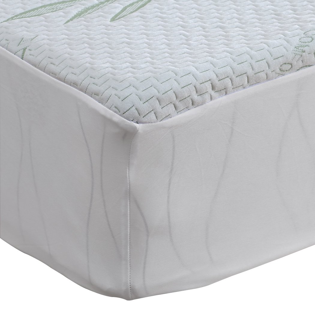 DreamZ King Single Fully Fitted Waterproof Breathable Bamboo Mattress Protector in white, showcasing its soft texture and elastic edges.