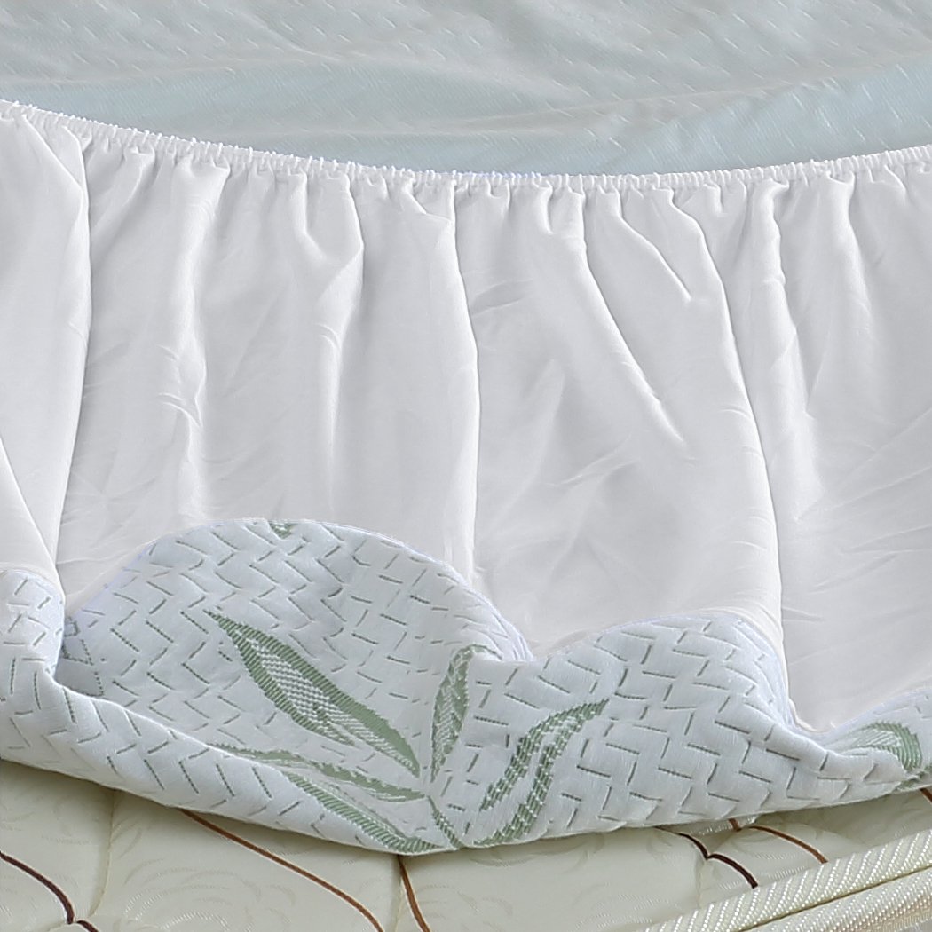 DreamZ King Single Fully Fitted Waterproof Breathable Bamboo Mattress Protector in white, showcasing its soft texture and elastic edges.