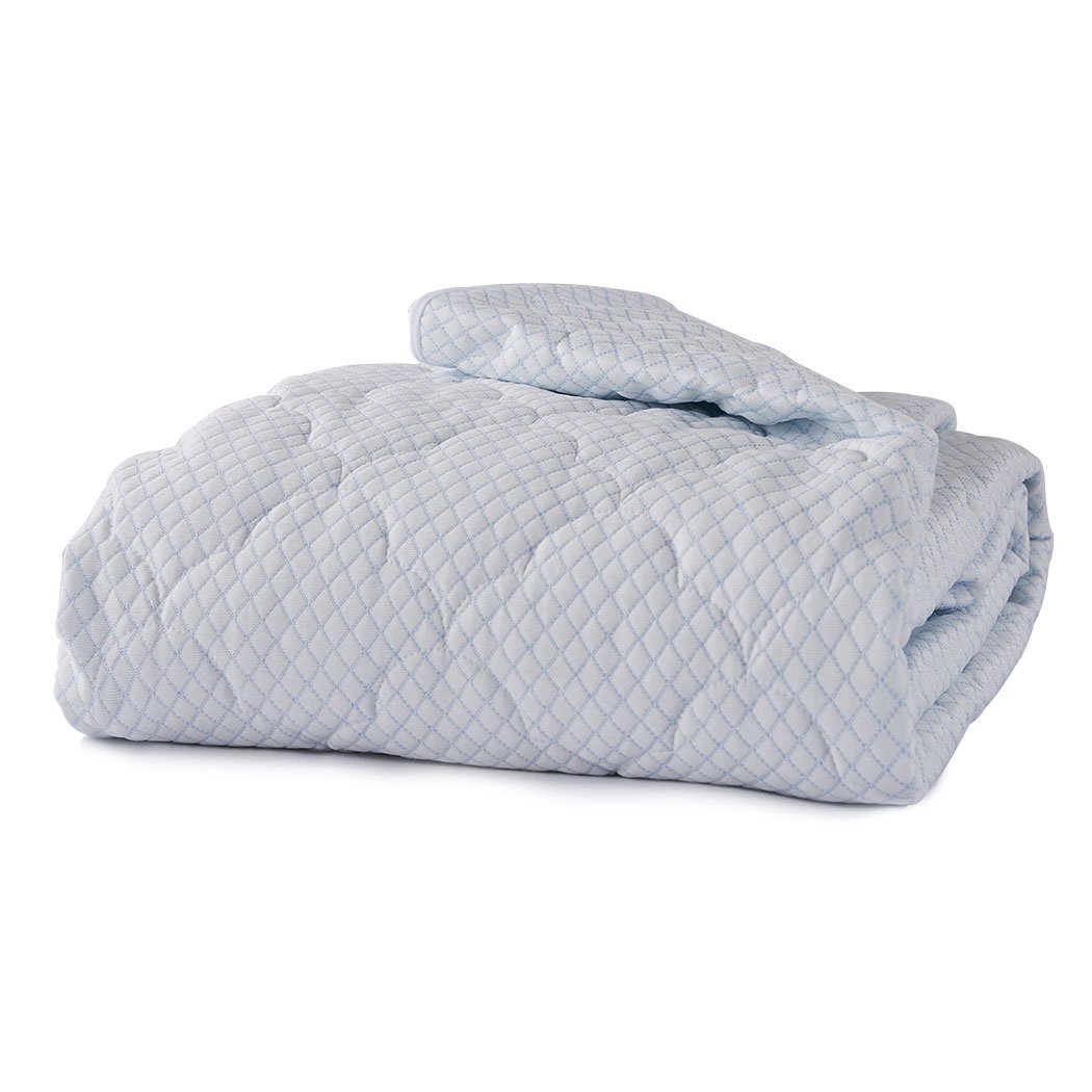 Dreamz Mattress Protector Topper in white, showcasing cool fabric and plush pillowtop design, perfect for king-sized beds.