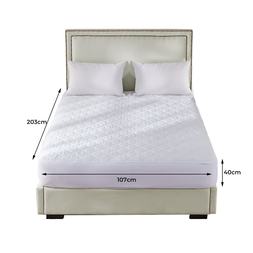 Dreamz Mattress Protector Topper in white, showcasing cool fabric and plush pillowtop design, perfect for king-sized beds.