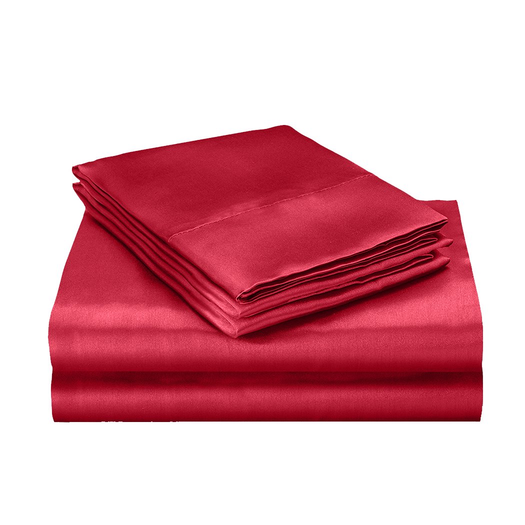 DreamZ Silk Satin Quilt Duvet Cover Set in Burgundy, featuring a smooth satin finish and elegant design, perfect for enhancing bedroom decor.