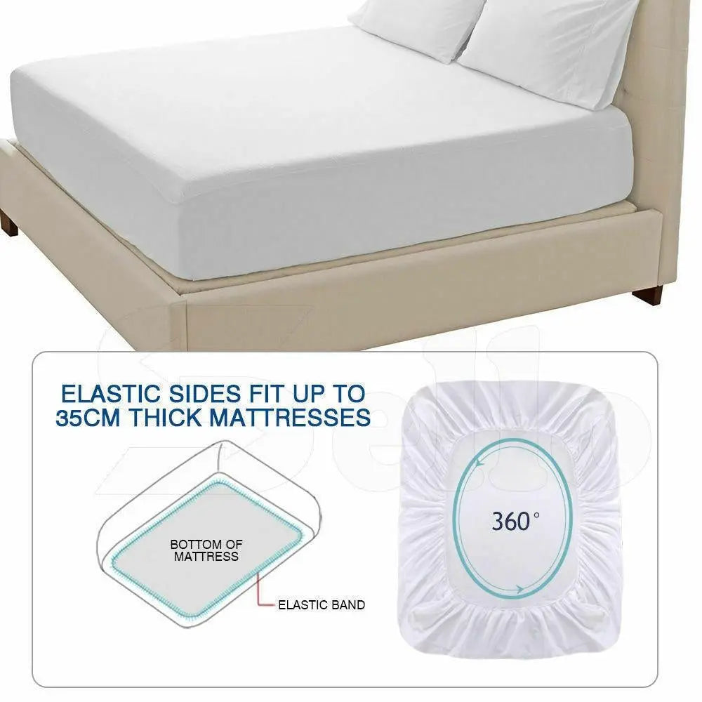 DreamZ Terry Cotton Fully Fitted Waterproof Mattress Protector in King size, featuring a soft terry cover and waterproof PU coating.