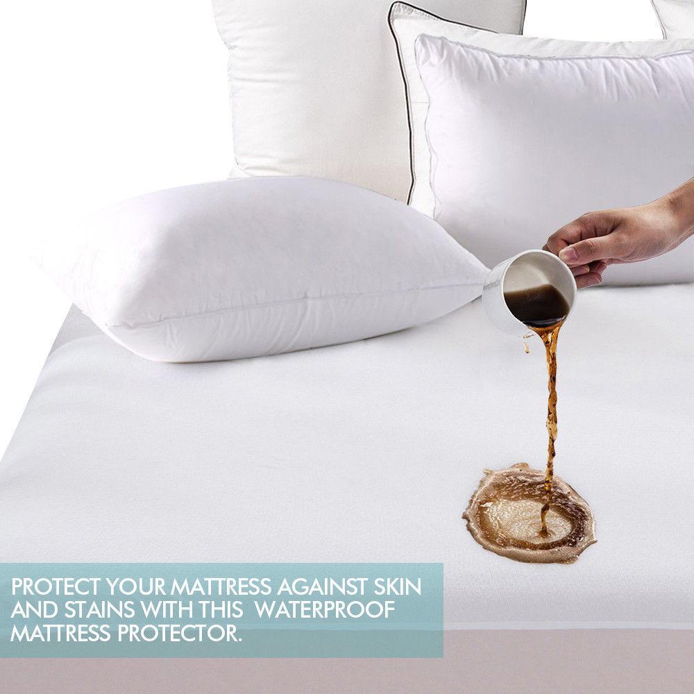 DreamZ Terry Cotton Fully Fitted Waterproof Mattress Protector showcasing its soft terry cover and waterproof design, ideal for mattress protection.